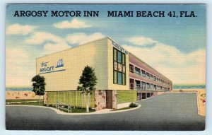 MIAMI BEACH, FL Florida ~ ARGOSY MOTOR INN  c1950s Roadside Linen  Postcard