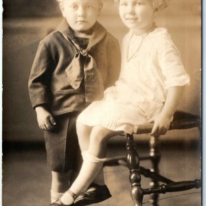 c1910s Adorable Children RPPC Bowl Cut Blonde Hair Boy Girl Cute Real Photo A140