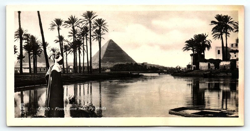 1920s CARIO EGYPT FLOODTIME AT PYRAMIDS  RPPC POSTCARD P1648