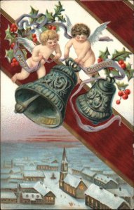 Christmas Angels Bells Embossed c1900s-10s Postcard