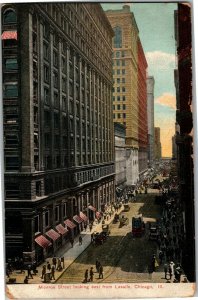 Monroe Street Looking East from Lasalle, Chicago IL Vintage Postcard W04