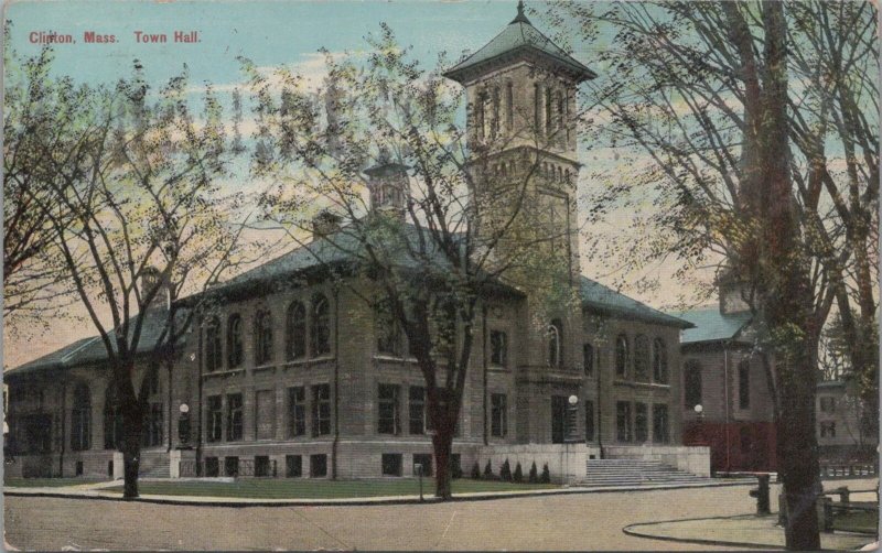 Postcard Town Hall Clinton MA 1910