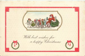 Embossed Christmas Postcard Tiny Vignette Of Santa Claus Hand Out Presents 912/4