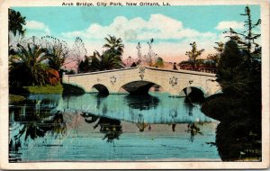 Vtg New Orleans Louisiana LA Arch Bridge City Park 1920s Postcard