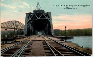 CLINTON, IA Iowa   C & N W RAILROAD BRIDGE Mississippi River  c1910s   Postcard