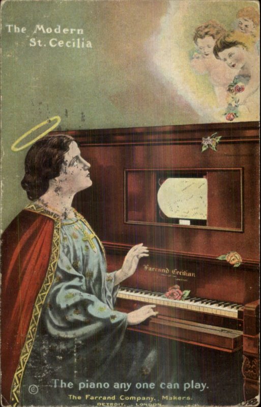 Modern St. Cecilia Piano Farrand Co Detroit London Advertising Postcard