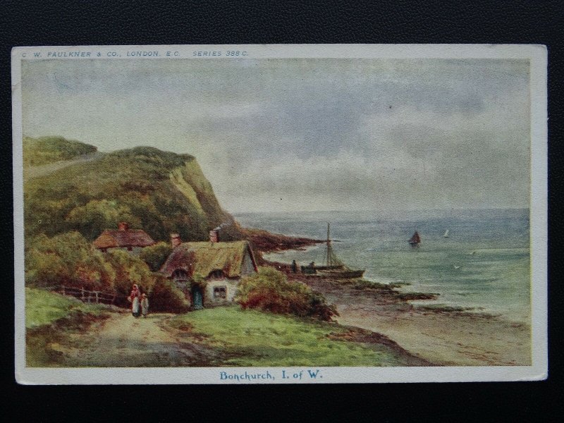 Isle of Wight BONCHURCH Cottage & Beach Scene - Old Postcard by C.W. Faulkner