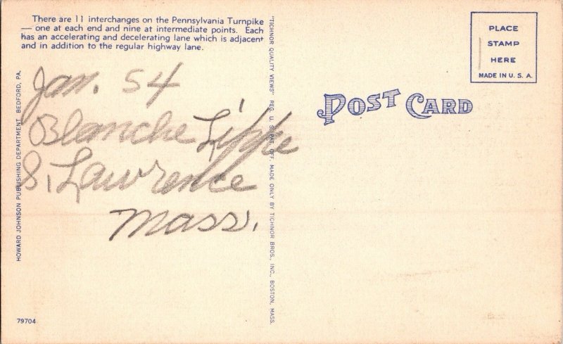 Vintage Postcard Interchange on Pennsylvania Turnpike KJ13