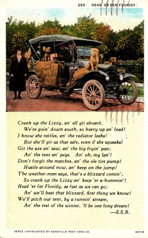 Antique Car Head 'Er Fer Floriday Crank Up The Lizzy an' All Git Ab...