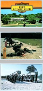 3 Postcards FORT LEONARD WOOD, MO ~ Trainees  M-16 Rifles HEADQUARTERS Engineers