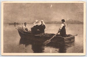 Ave Maria! Jos Wopfner Painting Art Postcard Nuns Boat Lake Prien Germany