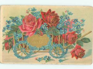 c1910 Beautiful Large WAGON FULL OF ROWS AND FORGET-ME-NOT FLOWERS AC5024