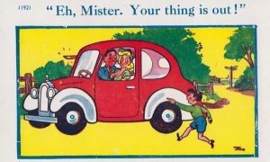 Lovers Love In Mini Car Tackle Is Out Spotting Private Parts Sexy Comic Postcard