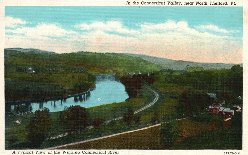 Vintage Postcard 1942 Connecticut Valley River Near North Thetford Vermont  VT