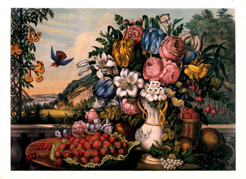 Currier & Ives (Repro) - Landscape, Fruit and Flowers -  Artist Signed: Franc...