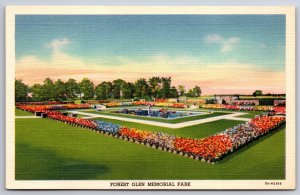Marion Ohio~Forest Glen Memorial Park & Fountain~Vintage Linen Postcard