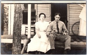 Photograph Couple Outside House Picture Postcard