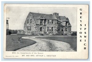 1904 Greystone House 24 Labor in Vain Ipswich MA PMC Christmas Sweetser Postcard 