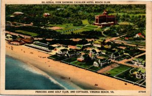 Postcard VA Virginia Beach Aerial View Cavalier Hotel Beach Club LINEN 1942 H25