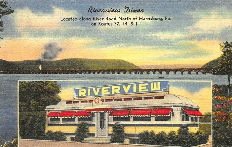 Harrisburg PA Riverview Diner Located along Susquehanna River Linen Postcard