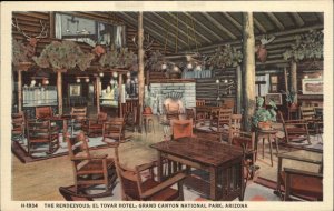 Grand Canyon AZ El Tovar Hotel Rendezvous Log Cabin Fred Harvey Linen Postcard