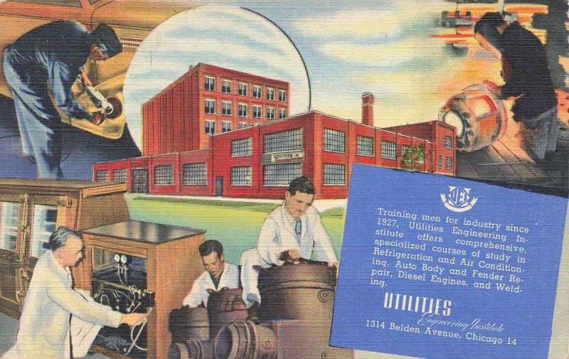 Chicago IL Utilities Engineering Institute Advertising Curt Tech Linen Postcard