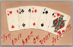 PLAYING CARDS ANTIQUE POSTCARD little cards applique