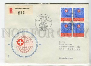 445023 Switzerland 1966 FDC Red Cross block 4 stamps real posted registered Bern