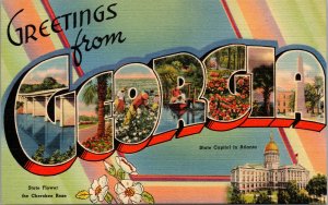 Vtg 1940s Large Letter Greetings Georgia GA State Capitol Unused Linen Postcard