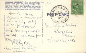 Atlantic Coast Maine Portland Head Light House - RPO Bangor & Boston 1941 Linen