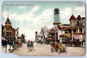 Coney Island New York NY Postcard Surf Avenue Business Section Car c1910 Antique