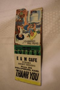 E & M Cafe Phillipsburg Kansas Bobtail 20 Strike Matchbook Cover