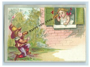 Lot of 4 1880's Lovely Kids Playing New Years Carts Victorian Trade Cards P59