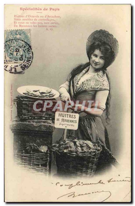 Old Postcard Fantaisie Specialties Oysters of Marennes