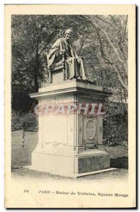 Old Postcard Paris Statue of Voltaire Square Monge