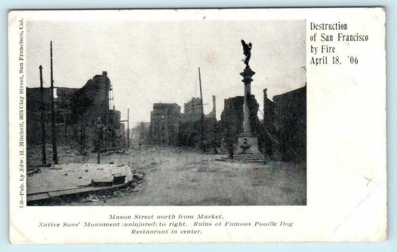 SAN FRANCISCO  Earthquake Damage MASON STREET Scene Poodle Dog 1906 Postcard