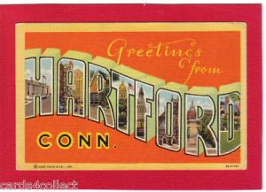 Hartford Connecticut Large Letter  Linen Postcard