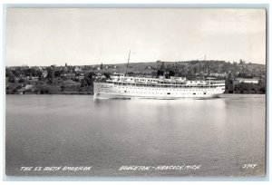 c1940's SS South American Ship Houghton County Hancock MI RPPC Photo Postcard 