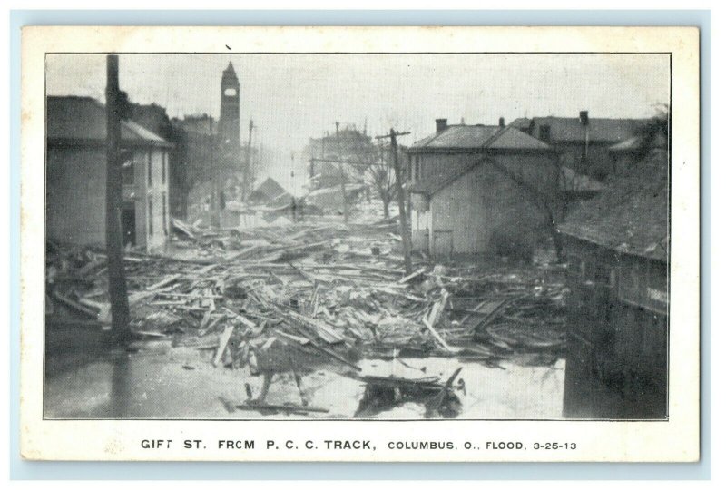 1913 Gift St. From PCC Track Columbus Ohio OH Flood Unposted Postcard 