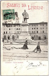 Saluti Da Livorno Pizza Garibaldi Italy Monument Building Postcard