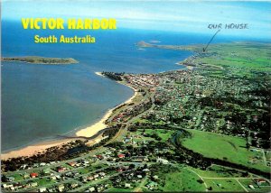 CONTINENTAL SIZE POSTCARD AERIAL VIEW OF VICTOR HARBOR SOUTH AUSTRALIA 1996