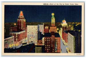 c1930's Heart Of The City By Night Tulsa Oklahoma OK Unposted Vintage Postcard