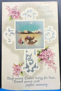Easter Greeting Cross Camel 1913 Antique Postcard