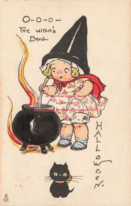 364589-Halloween, Tuck No 807-1, Grace Wiederseim, Young Girl Witch Cooking