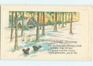 Pre-Linen christmas CUTE SQUIRRELS IN WINTER FOREST SCENE HQ6214