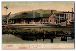 c1905 D And H Depot Train Station Wagon Oneonta New York NY RPO Postcard