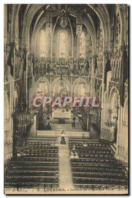 Old Postcard Lourdes Basilica Interieure