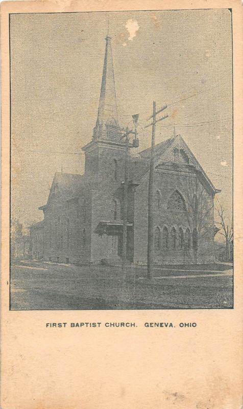 B24/ Geneva Ohio Postcard 1915 Baptist Church Building