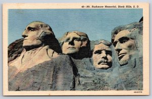 Black Hills South Dakota~Close Up of Mt Rushmore Memorial~Vintage Linen Postcard
