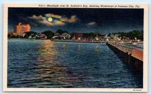 PANAMA CITY, Florida FL ~ Moonlight ST. ANDREW'S BAY 1930s Bay County Postcard